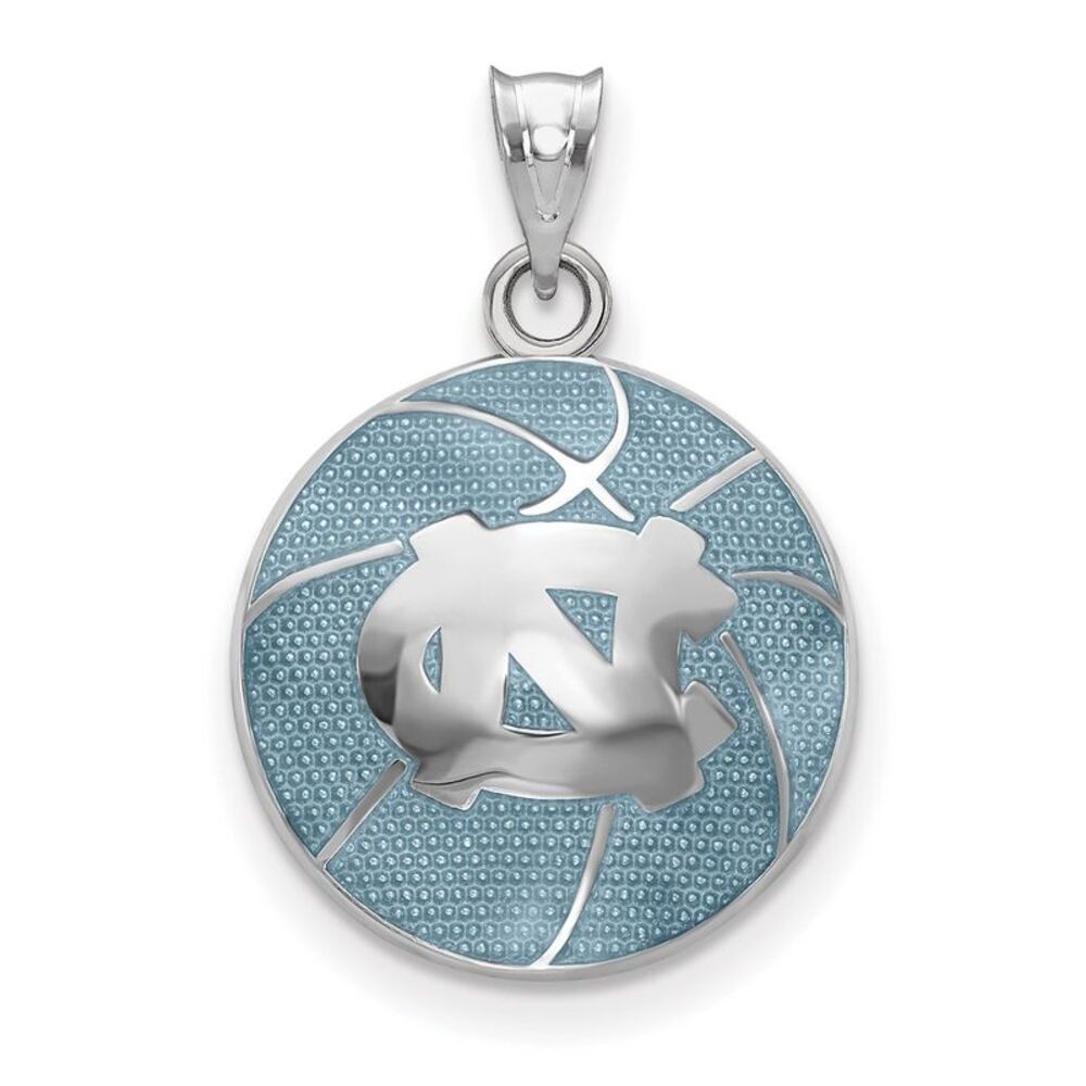 Sterling Silver U of North Carolina MD Enamel Domed Basketball Pendant